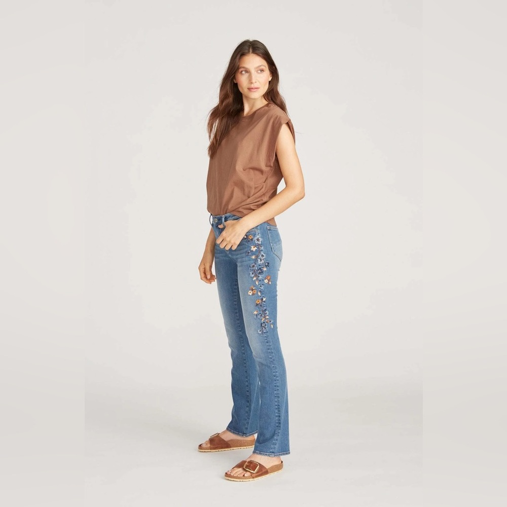 Driftwood Kelly Bootcut Mid-Rise Blue Jeans with Floral Embroiderery Size 25 - Picture 2 of 12